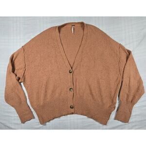 Free People Found My Friend Cardigan Sweater Soft Textured Rust Orange L